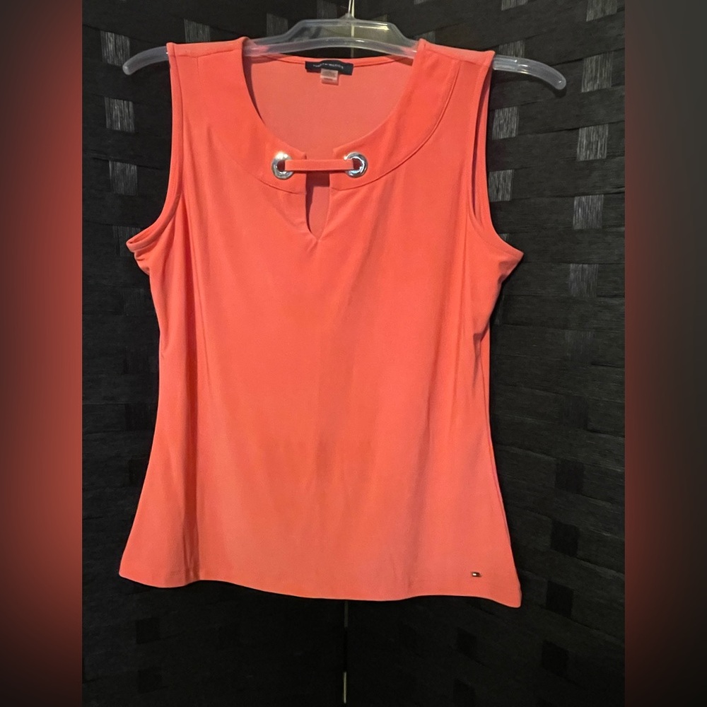 Vtg Tommy Hilfiger Sleeveless Top Coral GOLD ACCENT Women's M #H14-22